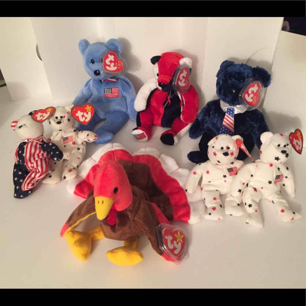 7 Beanie Babies, USA America July4 Thanksgiving